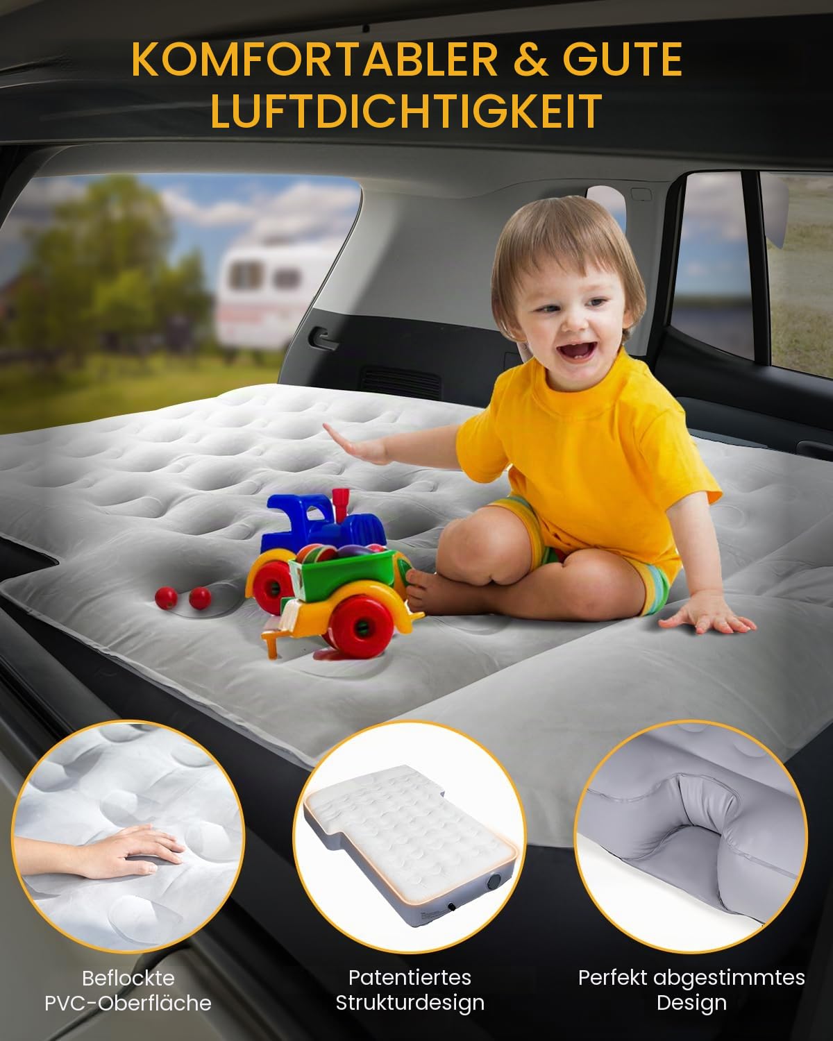Aufblasbare Matratze Auto Luftmatratze SUV Matratze für Auto Kofferraum PVC Beflockung Tragbar Universal mit Kissen & eingebauter Pumpe für Reisen Station Wagon Camping