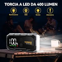 YUSMAN 5000A Hordozható Autó és Motor Bikázó - 21800mAh Akkumulátor Indító Minden Benzines és 10.0L Dízel Járműhöz, LED Lámpával, QC3.0 Tölt 3