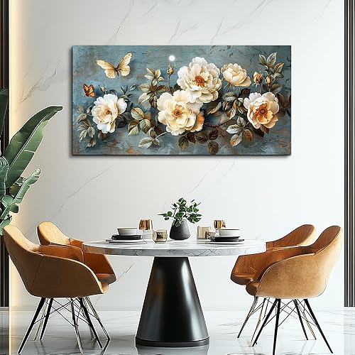 Miniatura 7 de PHAOHUAXM Lienzo decorativo de pared para dormitorio, arte de pared para sala de estar, oficina, decoración abstracta de flores blancas para pared,