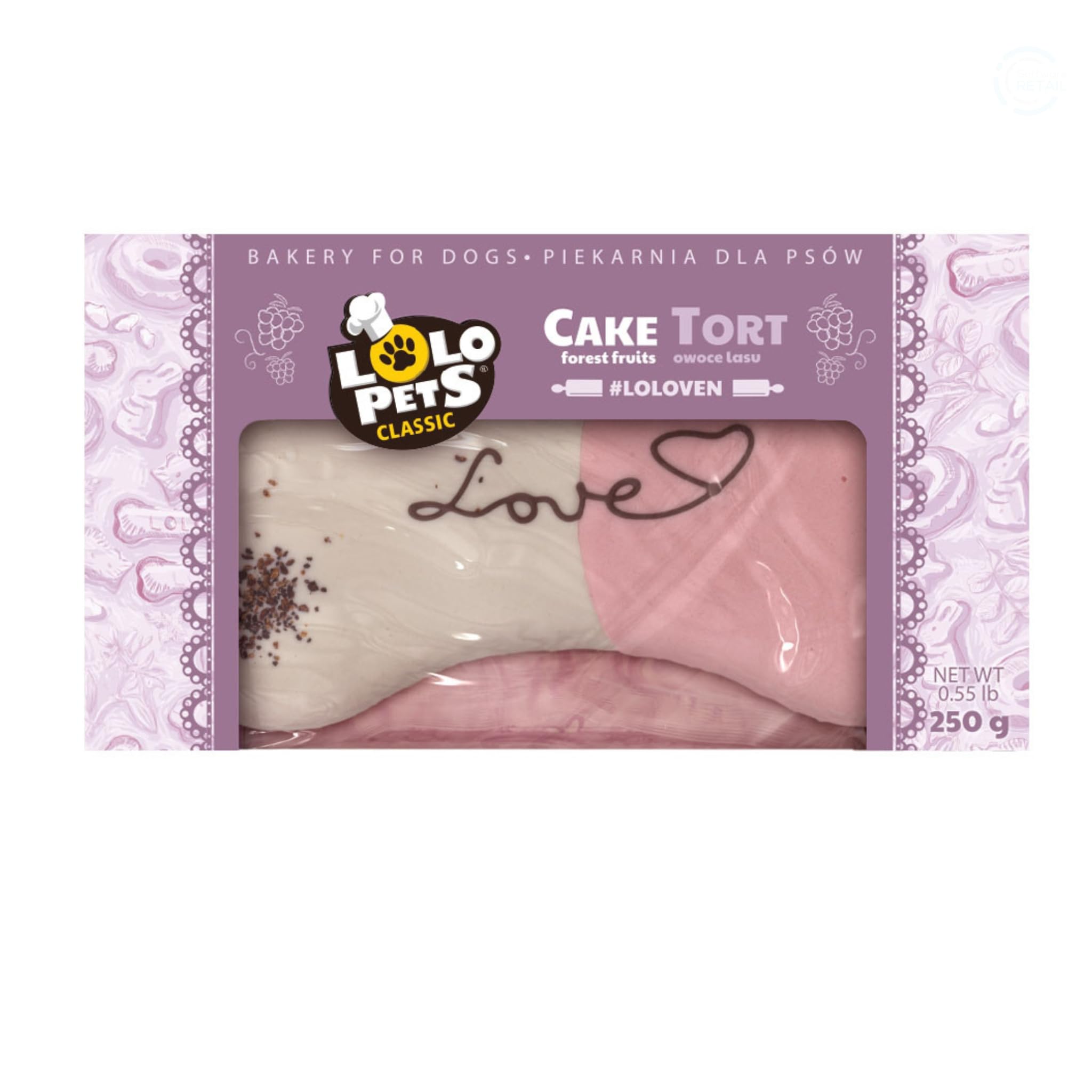 Lolo Pets Classic Dog Birthday Cake – Edible Bone-Shaped Treat with Natural Ingredients – Safe Colours – Handmade Decorations – Gift for All Dog Breeds & Sizes (Forest Fruits "Love", 250g)