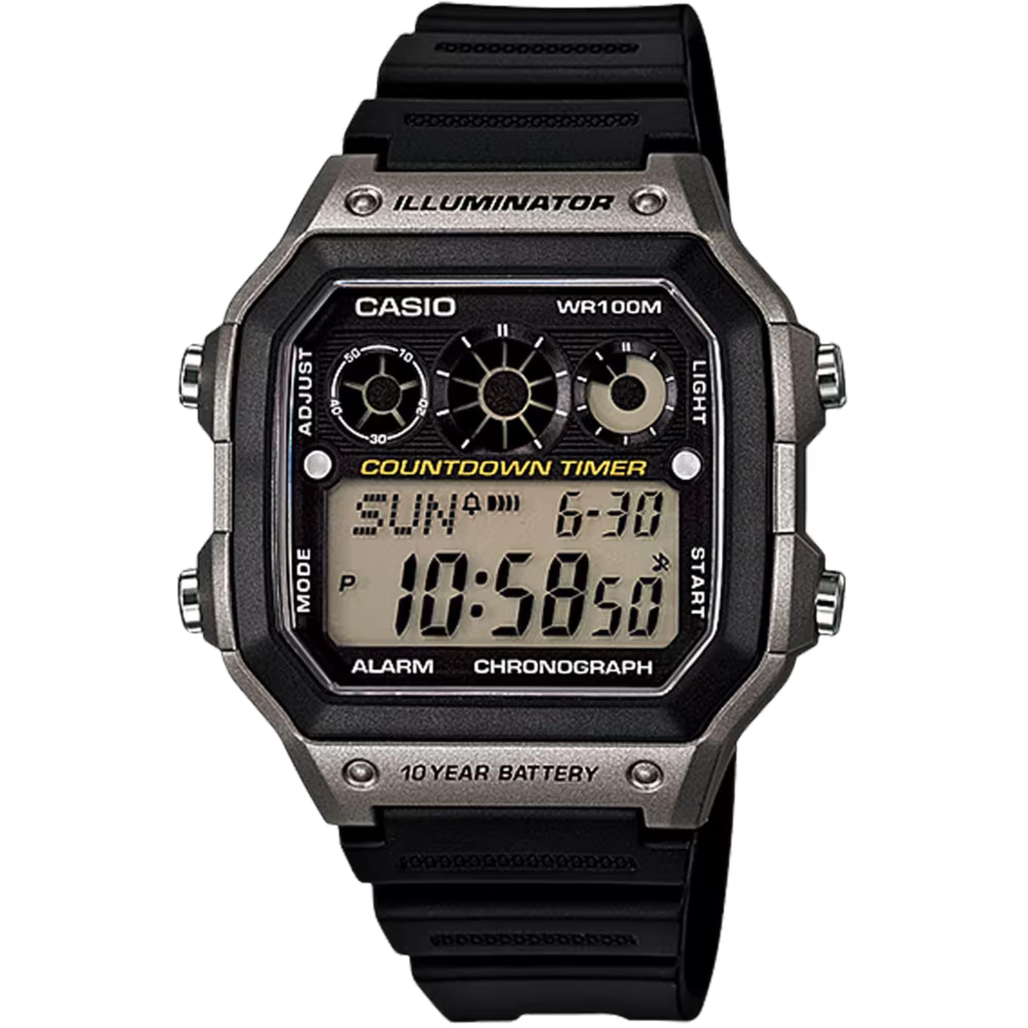 CasioAE-1300WH Series | Watches for Men | Digital Watch | Black | 1/100 SEC Stopwatch | 9 Interval Timers | LED Light | 100M WR | Multi Alarm | Calendar | World Time | 12/24 Hour Format | 10 Yr Batt