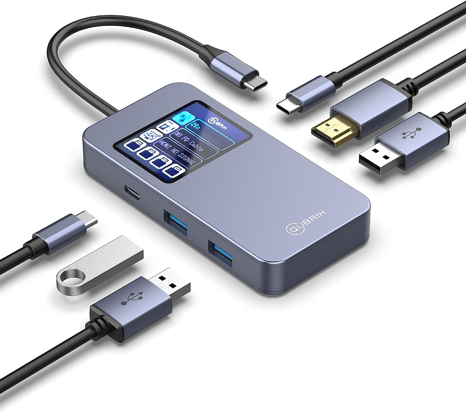 USB C Hub 6 in 1 Smart Docking Station with Screen HDTV 4K@60Hz 100W PD Fast Charging USB-C/A 5Gbps 3.0 Date Ports Travel-Friendly for Dell HP MacBook Air/Pro, iPad, Surface, Samsung Galaxy and More.