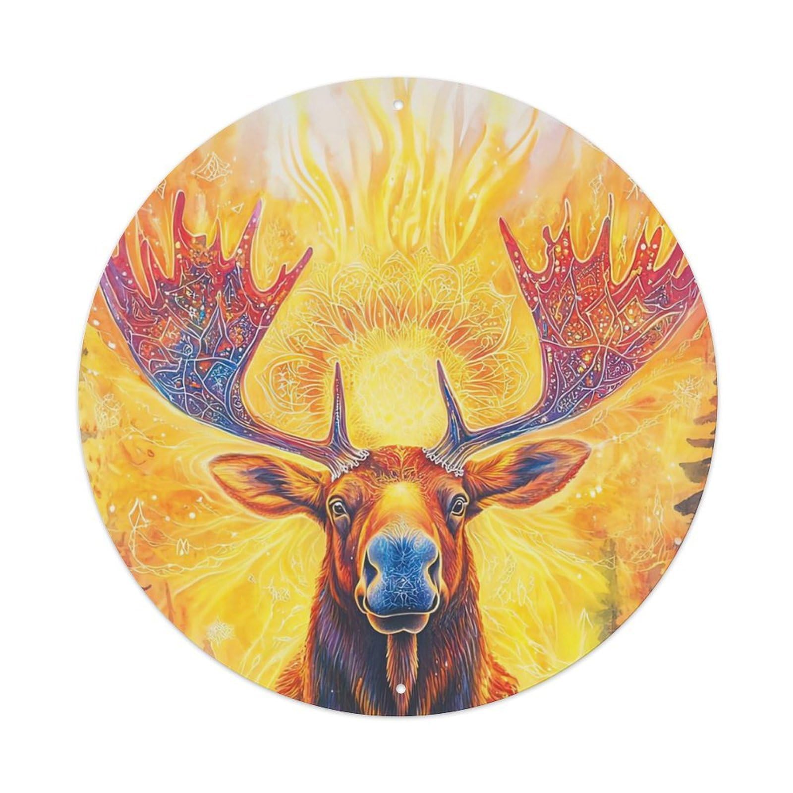 Animal Moose with Light Shining on It Vintage Metal Tin Sign Plaque Wall Decor for Cafe, Club Bar, Office, Garden Metal Poster 8x8Inch
