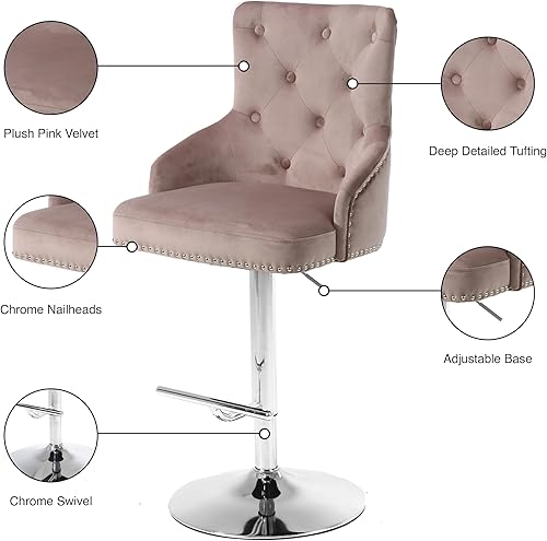 Miniatura 7 de Meridian Furniture Colección Claude Modern  Barra ajustable tapizada de terciopelo contemporáneo  Taburete de mostrador con base de metal cromado