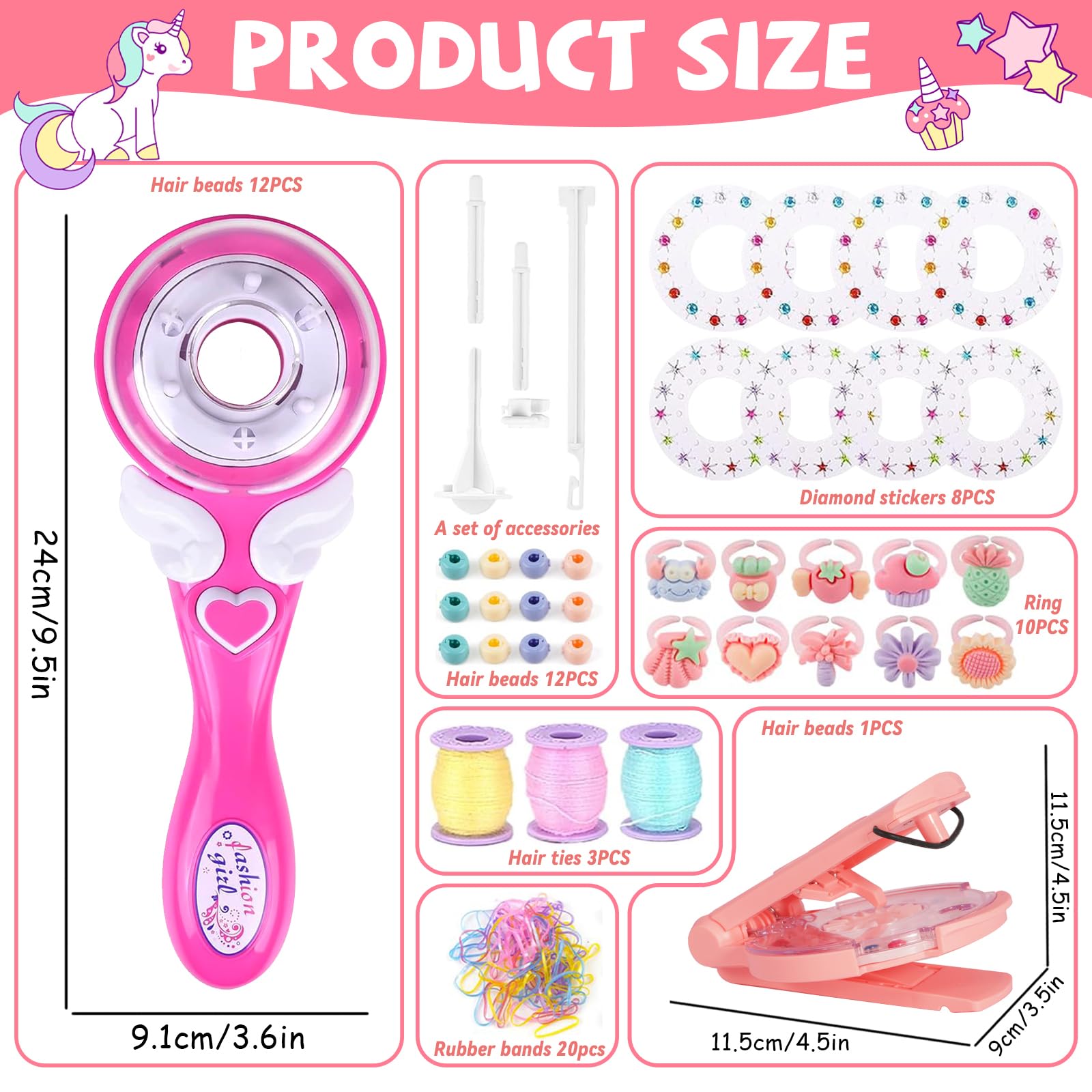 Herramientas de Peinado, Kit de Peinado para Niñas con 120 Gemas, Kit de Trenzado de Pelo para Niña, Regalo de Cumpleaños y Navidad