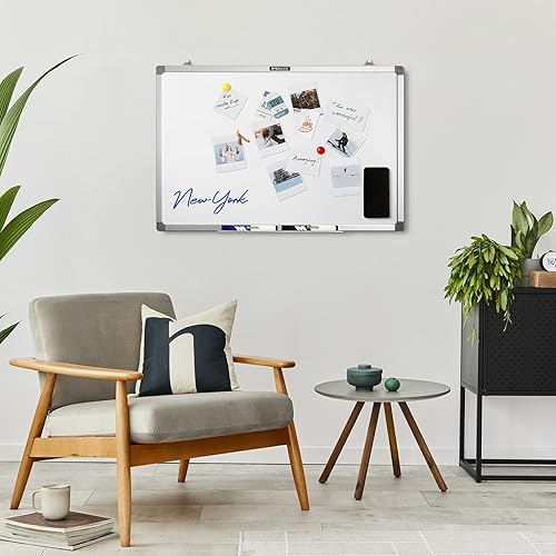 Miniatura 2 de M&G Pizarra blanca magnética de borrado en seco para pared, pizarra blanca pequeña de 18 x 12 pulgadas con 2 marcadores y 2 imanes y 1 borrador,