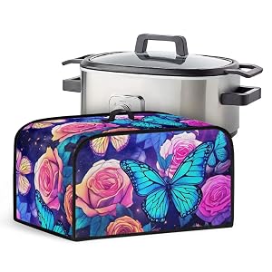 Flashideas Butterfly Roses Oval Crock Pot Cover Small Crock Pot Dust Cover Easy to Clean and Store with