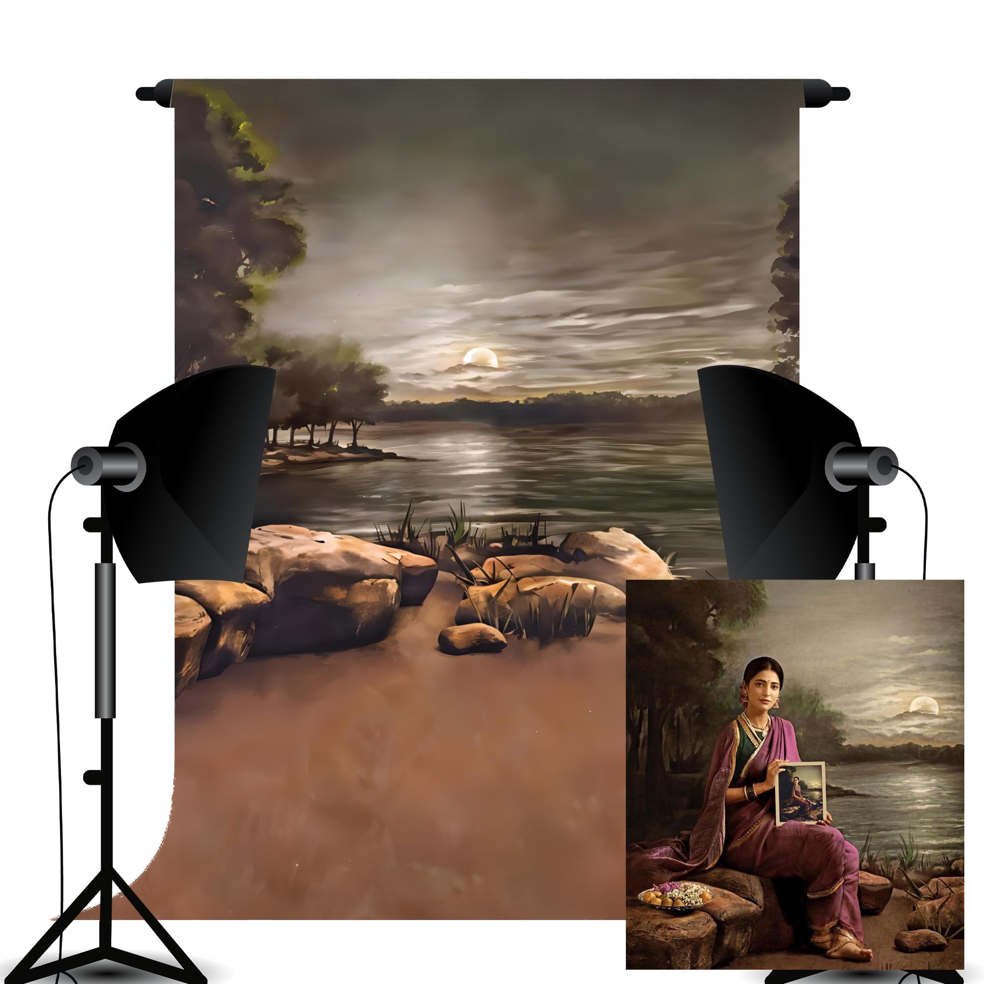 RVS STUDIOZ 5x8 ft Radha in the Moonlight Photography Backdrop | Retro Textured Non-Reflective Studio Background for Portrait, Maternity, Bridal, Pre-Wedding Photoshoots, Instagram Reels-image-12