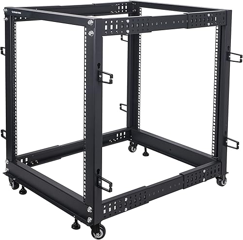 Miniatura 3 de Sound Town Rack de 4 postes de 15U de marco abierto y equipo de red con profundidad ajustable de 22 a 40 pulgadas, ruedas, niveladores, gestión de