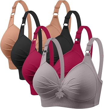 4 Pack No Underwire Bras for Women Full Support Comfort T-Shirt Bra Wirefree Everyday Push Up Bra