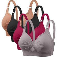 4 Pack No Underwire Bras for Women Full Support Comfort T-Shirt Bra Wirefree Everyday Push Up Bra