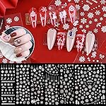 Christmas Nail Stickers - 3D White Self-Adhesive Snowflake Nail Art Decals Snowflakes Snowmen Santa Claus Elk Xmas Design Nail Stickers DIY Manicure Decorations for Women Girls Kids