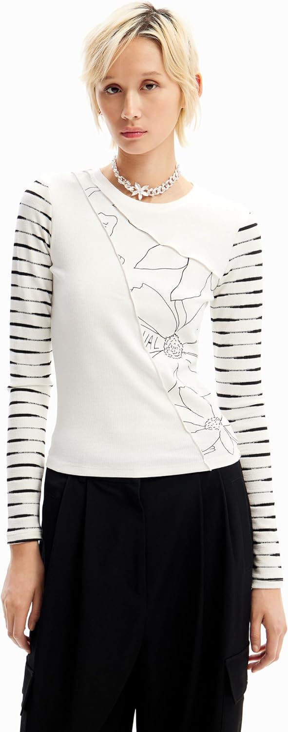 Amazon | [デシグアル] 花柄パッチワーク Tシャツ ホワイト XL | T