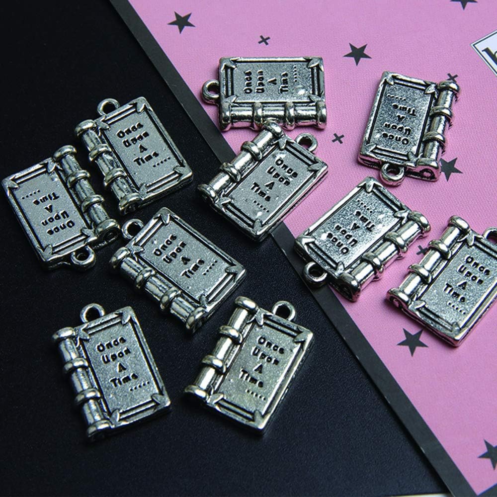 Acxico 20 pcs Tibetan Silver ONCE UPON A TIME Story Book Charms 17mm Books（10 pcs）+ and Tibetan Silver Book Charm 25mm Jewellery Pendant Teacher Story（10 pcs） - Image 3