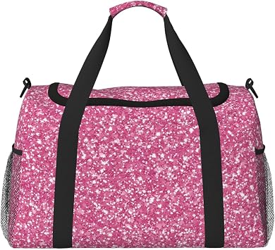 Pink Glitter Large Capacity Travel Storage Bag Lightweight Hand Carry Bag Overnight Storage Bag Unisex Travel Bag