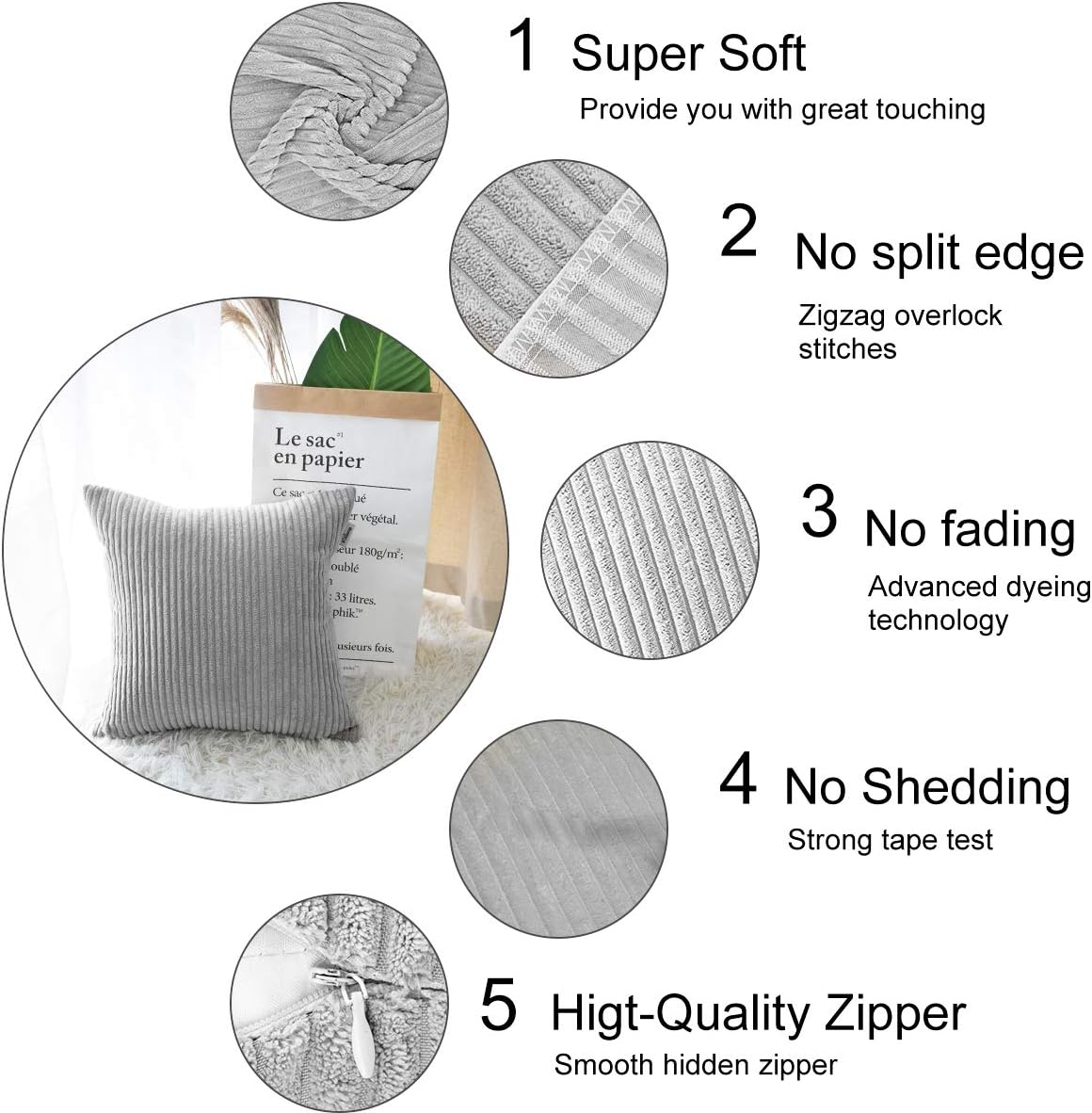 Decorative Pillow Covers Corduroy Soft Soild Throw Pillow Covers 4 Packs Square Cushion Cases Pillowcases for Sofa Bedroom Car 18 x 18 Inch Light Grey