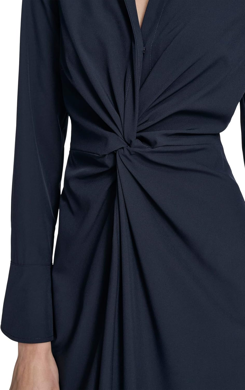 Calvin Klein Womens Long Sleeve Collared Knotted Crepe Knee Length Dress - Image 6