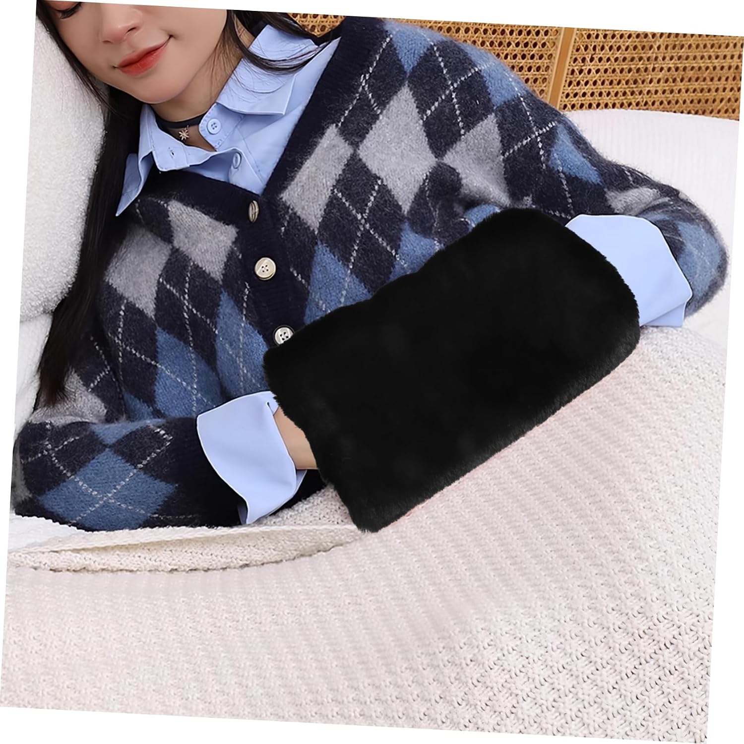 VICASKY Ladies Warmer Knitted Lightweight Heated Gloves Fuzzy Women Hand Cute Winter Fleece Warm Plush Fur Pouch