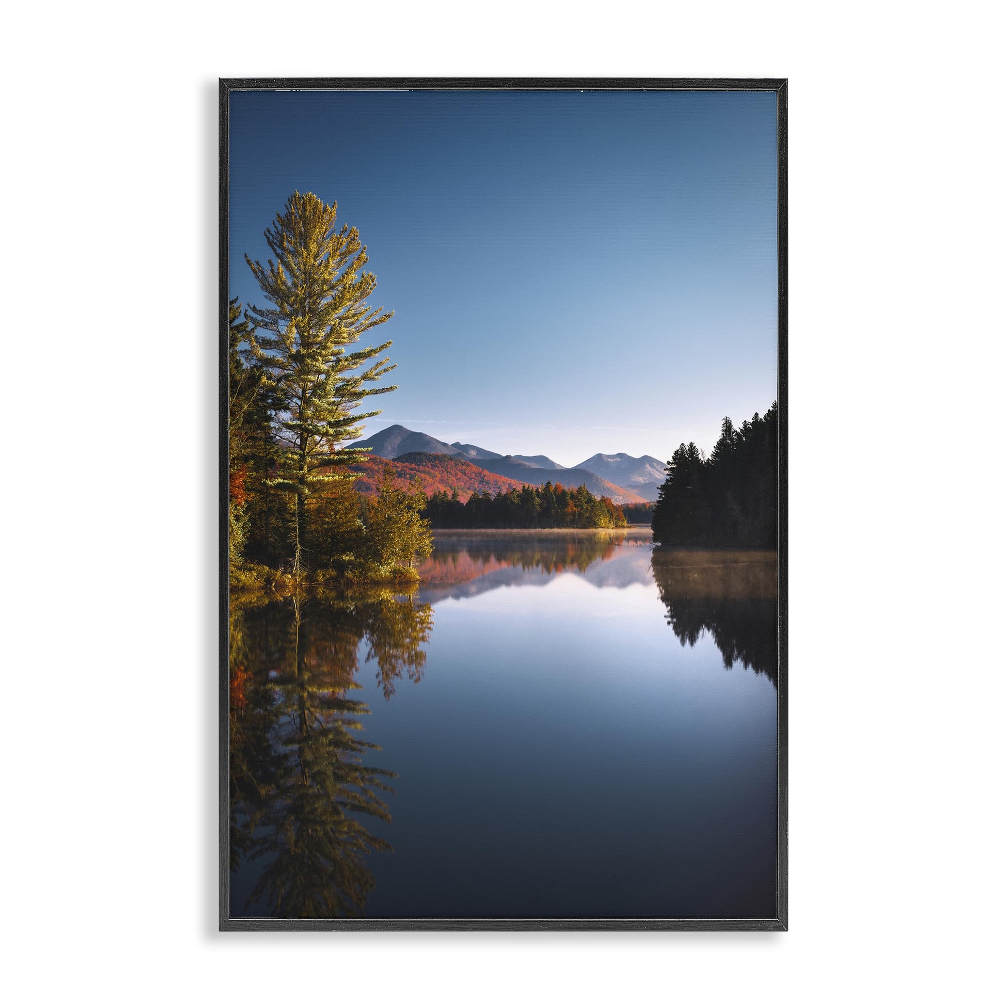 Stupell Industries Midnight Black (Textured) Autumn Morning Wilderness Landscape, 12 X 18 Inch Framed Giclée Print