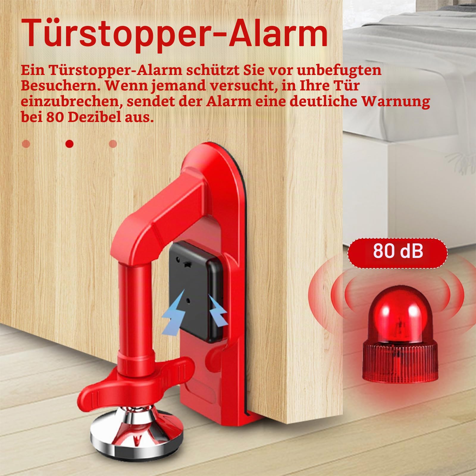 2 Stück Türstopper mit Alarm, Tragbare Door Jammer Türsicherung Einbruchschutz Sicherheitsgerät für Zuhause, Hotel Reisen und Persönlichen Schutz Einstellbares Türstopper mit Alarm 80db