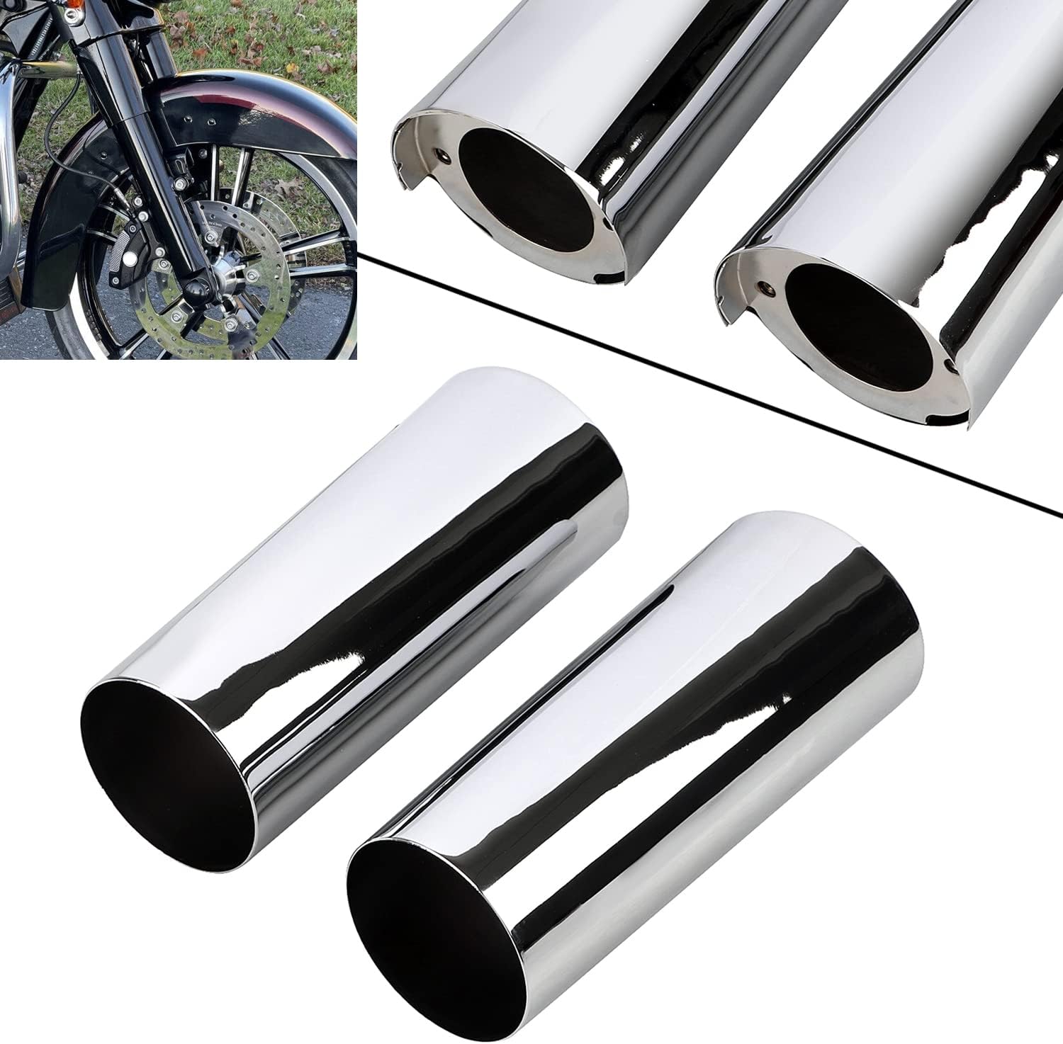 Chrome 2" Extend Cowbells Fork Tube Slider Covers For Harley Touring Trike Models Electra Glide Road King Street Glide 2014-2023