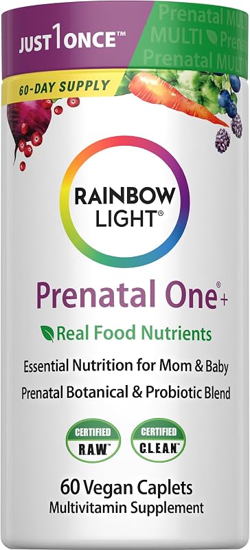 Prenatal Multivitamin One + for Women | 60 Caplets | Essential Nutrition for Mom & Baby | Real Food Nutrients | Prenatal Botanical & Probiotic Blend | Essential Nutrition for Mom & Baby | Real Food Nutrients | Prenatal Botanical & Probiotic Blend