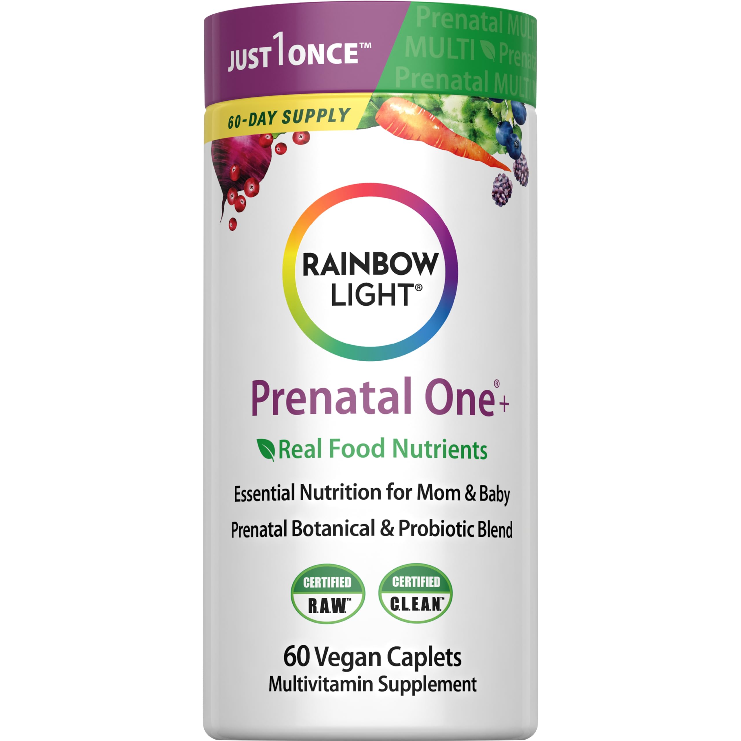 Rainbow Light Prenatal One Multivitamin, Folic Acid, Calcium, & Vitamin D, Gluten Free, Supports from Conception to Postnatal, Clinically Proven Absorption, 60 Tablets