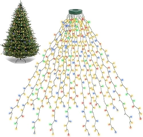 BOLWEO Luces de árbol de Navidad, 400 luces LED de 16 líneas de luces de Navidad para árbol, 8 modos para árbol de Navidad de 6 pies a 7 pies,