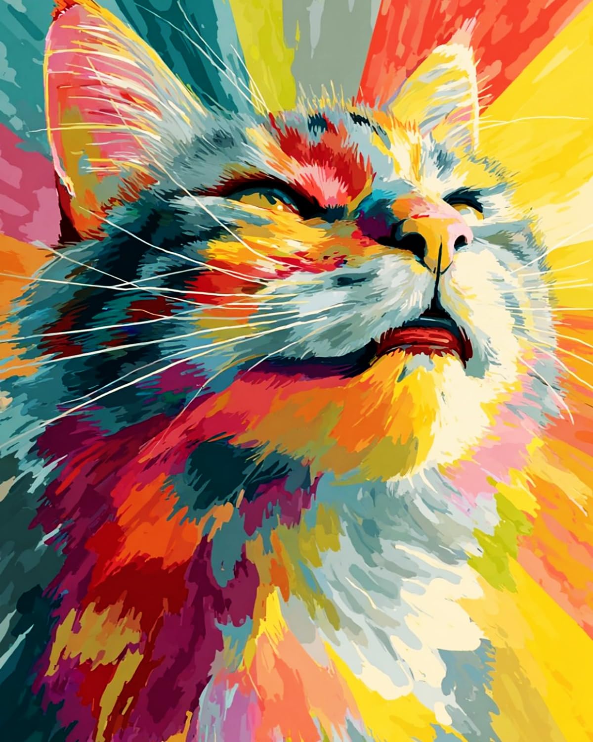 Liubaishi Multicolour Paint By Numbers Kit For Adults, Rainbow Cat, 40X50 Cm Acrylic Canvas Painting Set