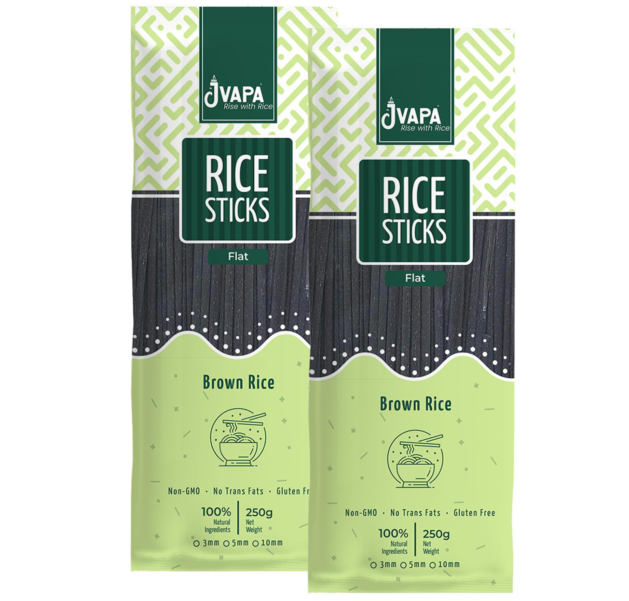 Flat Rice Sticks Noodles - Goodness of Brown Rice | No Maida, Not Fried | Flat 5 mm (2 x 250 gm)