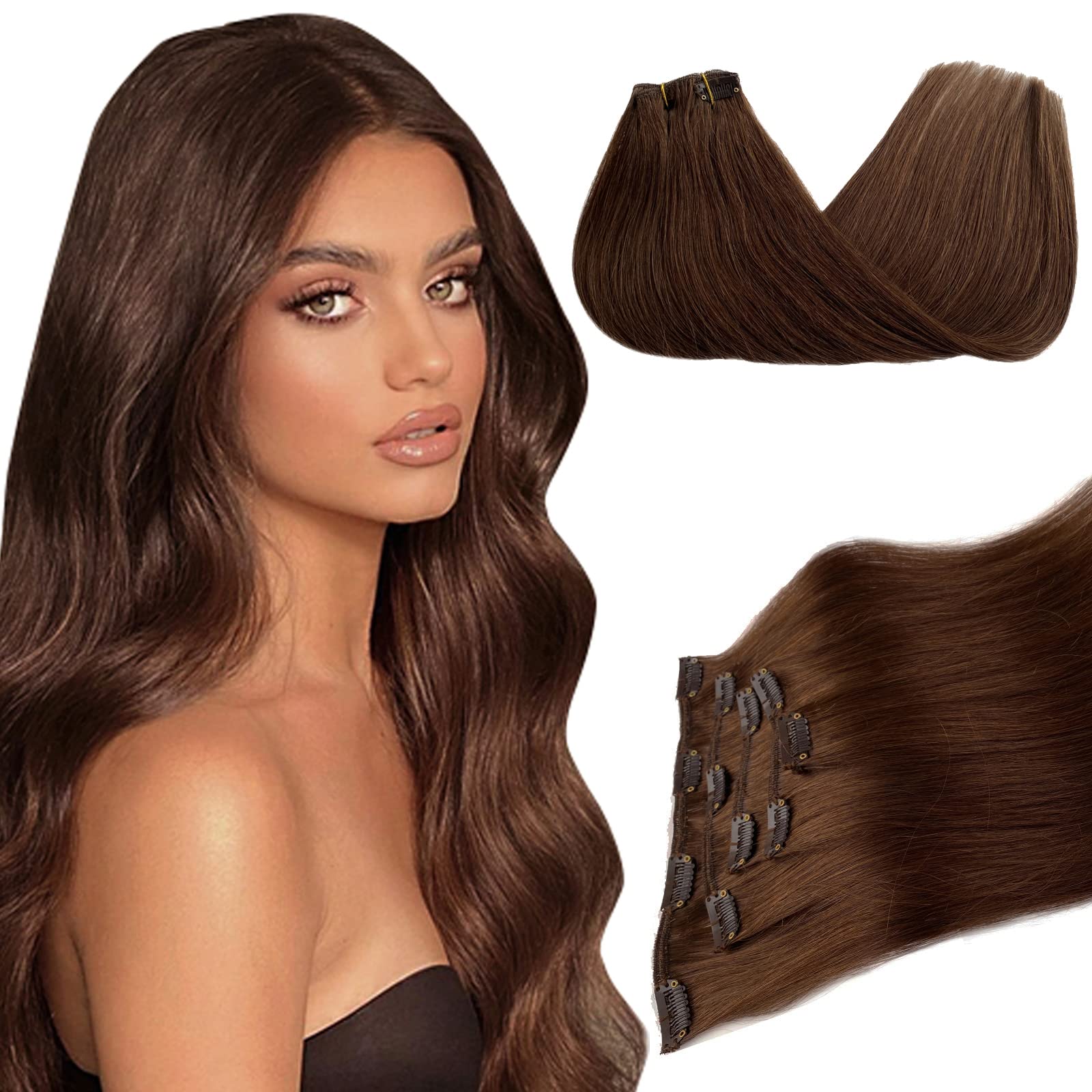 Amazon.com : Clip in Hair Extensions, 70g 5pcs Chocolate Brown Clip in ...