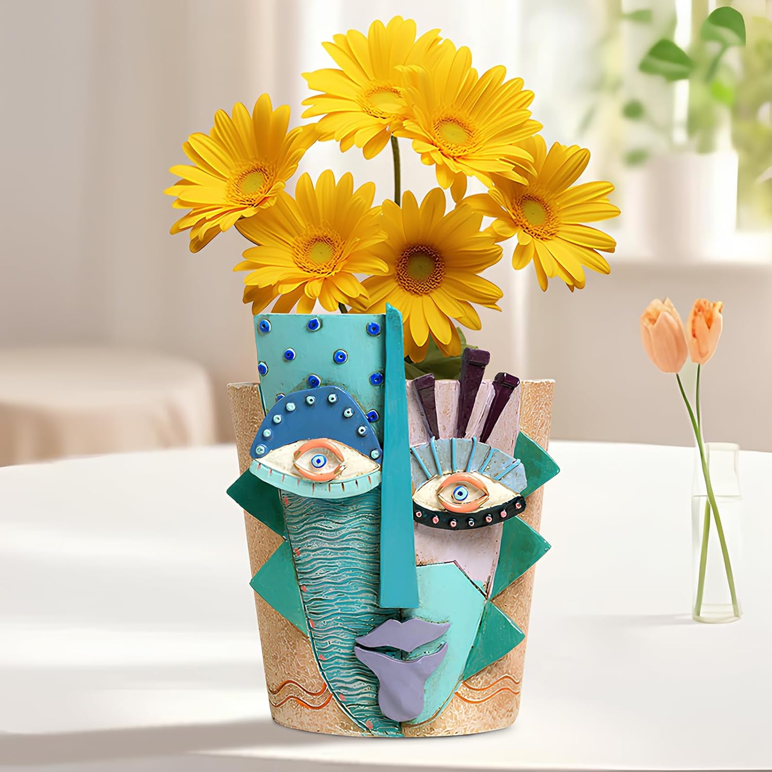 Mrlikale Abstract Face Planter Pots, Unique Head Planter with Drainage Hole for Indoor Plants and Succulents, 6.4 Inch Hand-Painted Mask Flower Pot for Outdoor and Home Art Decor