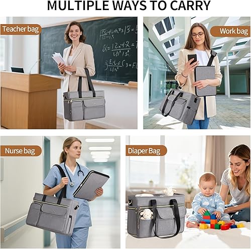 Miniatura 2 de ESTARER Bolsa tote para profesores para mujer, 2 piezas, bolsa de trabajo para computadora portátil de 15.6 pulgadas, bolsa de computadora con