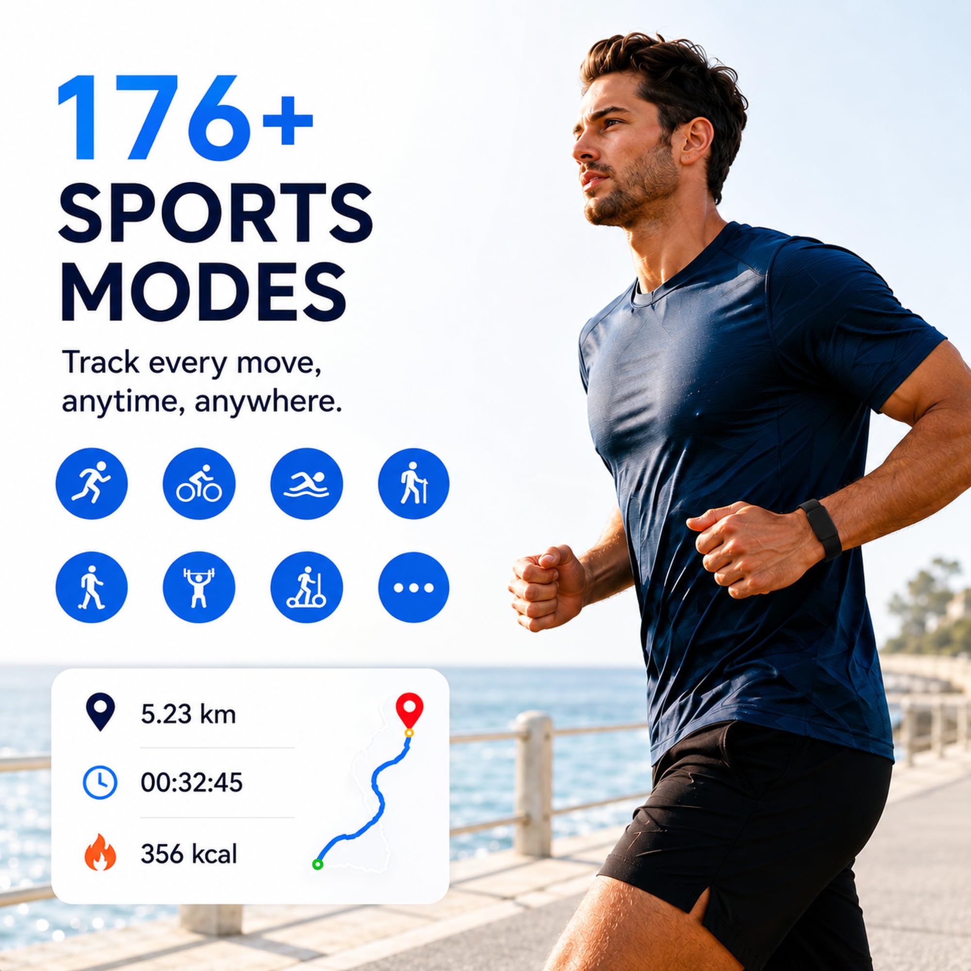 Pulsera Actividad Smart Band Sin Pantalla 176+ Sportmodi Batería +45 días