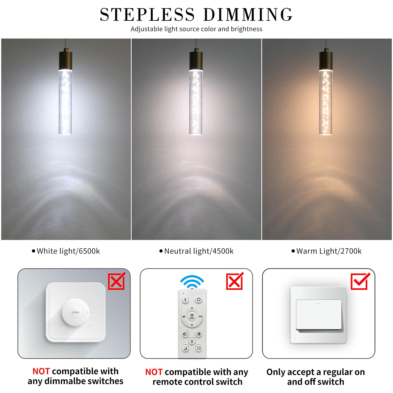 Mikeru Modern Bedside Pendant Light, 3 Colour Temperatures 3000k/4500k/6500k Gold Pendant Light - Image 4
