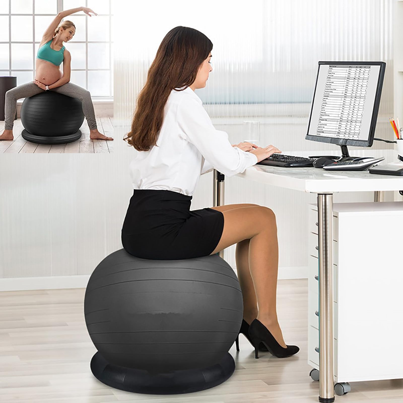 Krzesło do fitnessu, przenośne domowe krzesło do jogi z nadmuchiwaną stabilną podstawą, odpowiednie dla dorosłych/kobiet w ciąży (65cm)