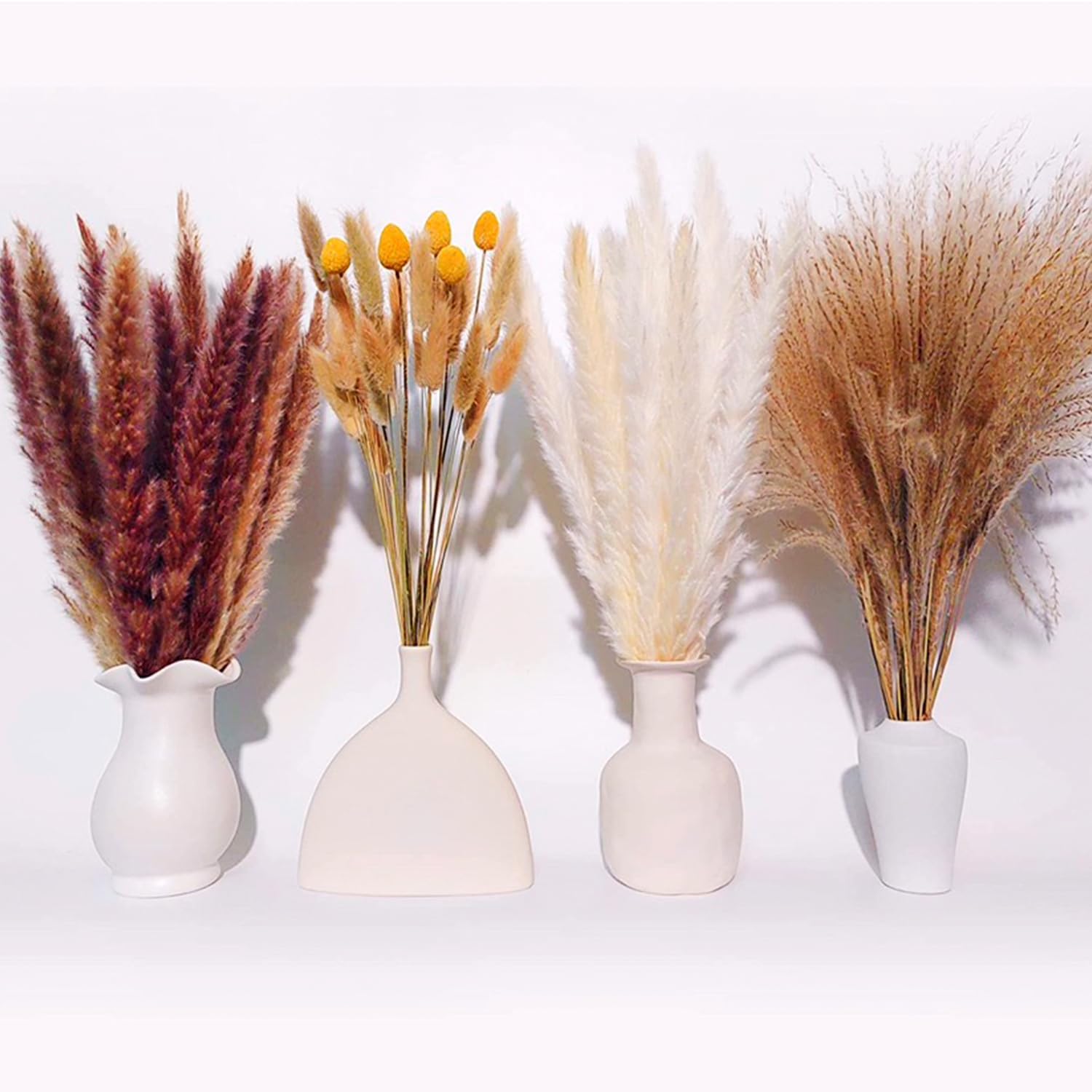 50 PCS Dried Pampas Grass Decor, Natural Pampas Grass Contains Bunny Tails Dried Flowers, Reed Grass Bouquet for Wedding Boho Flowers Home Table Decor, Rustic Farmhouse Party