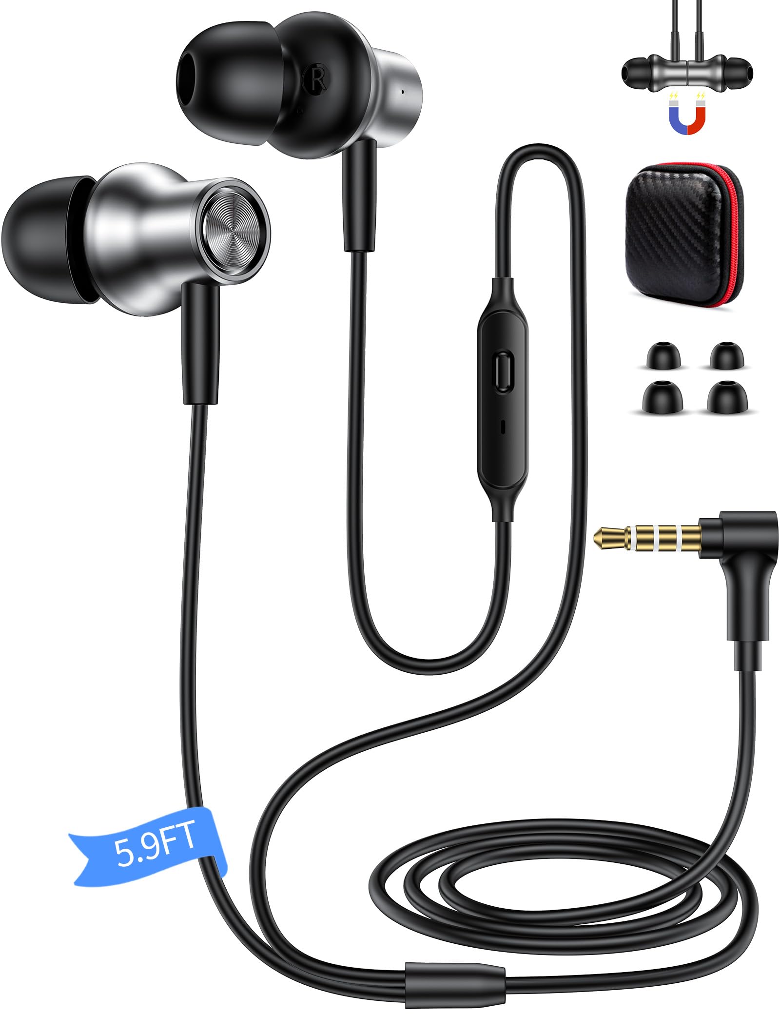 TOPAUX Auricolari in-ear cablati da 3,5 mm con microfono per Steam Deck Chromebook Computer scolastico PC con cancellazione del rumore jack auricolare ad angolo retto cuffie da gioco per Moto G 5G