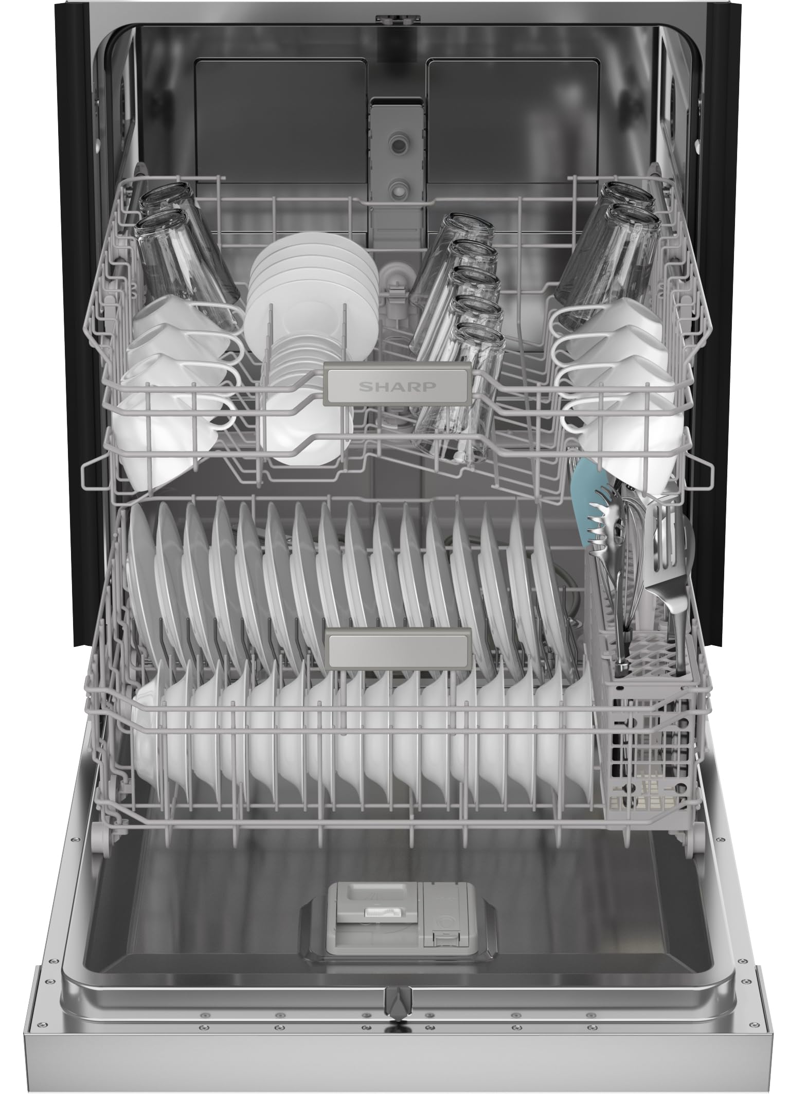 Sharp SDW6504MS Stainless Steel Dishwasher, 24-inch Pocket Handle, 52 dB, Hybrid Tub, 12 Place Settings, 5 Cycles, Heated Dry