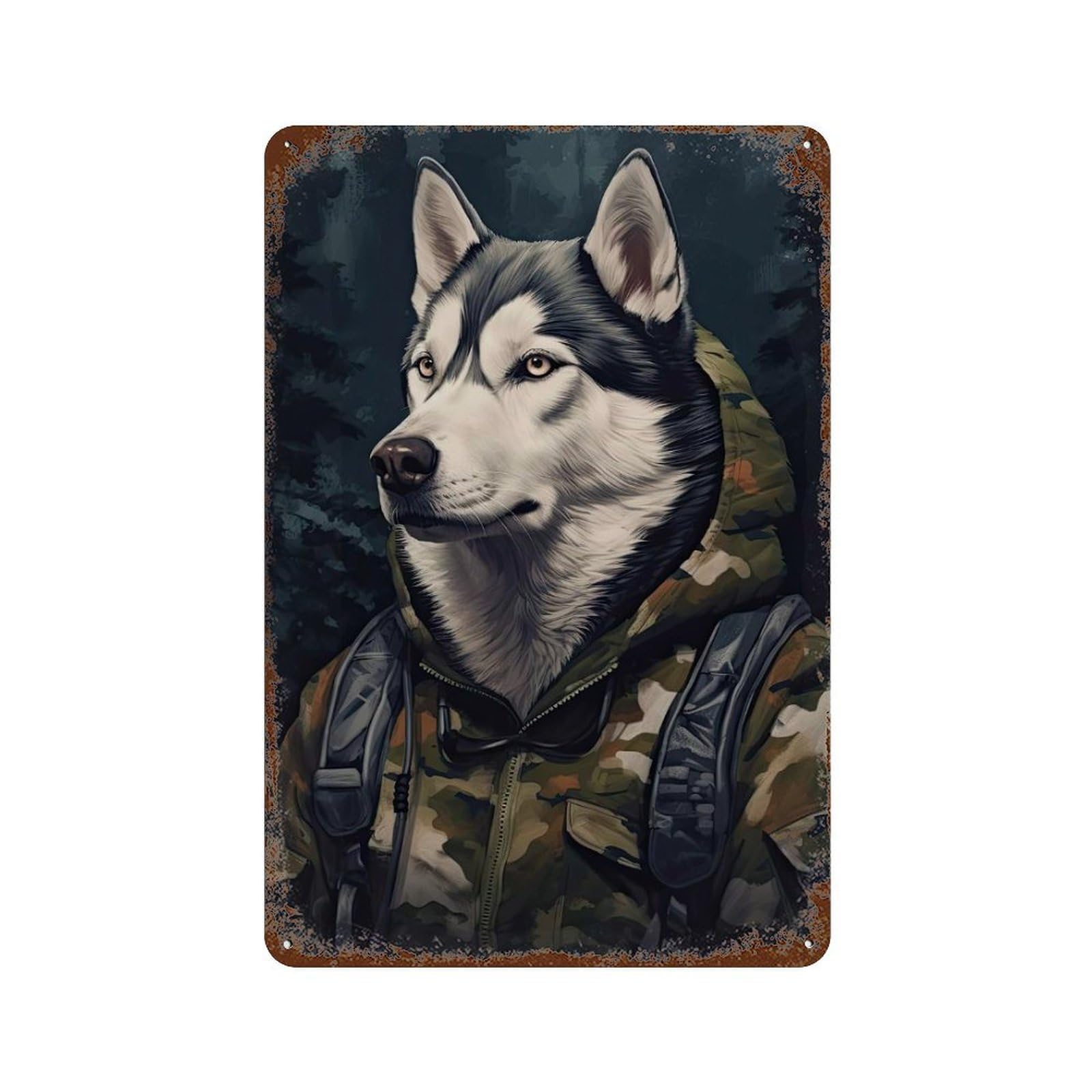 Husky Camo Jacket Weathered Tin Sign 11.8"x7.9", Classic Wall Plaque for Garage, Bar And Workshop Decor