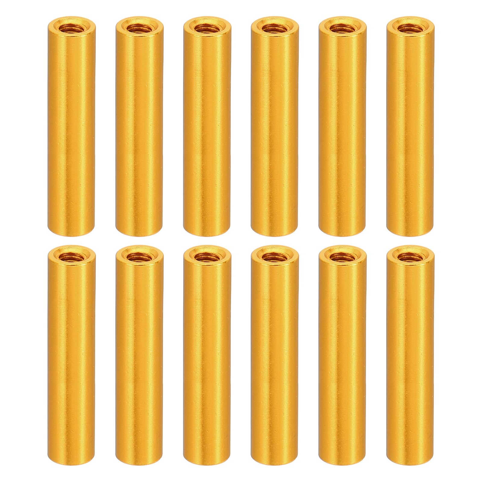 PATIKIL 12pcs M3 Metal Threaded Standoff Spacer Nuts, Round Aluminum Spacers Female Coupling Screws, 1/8" ID x 3/16" OD, Gold 3x5x25mm
