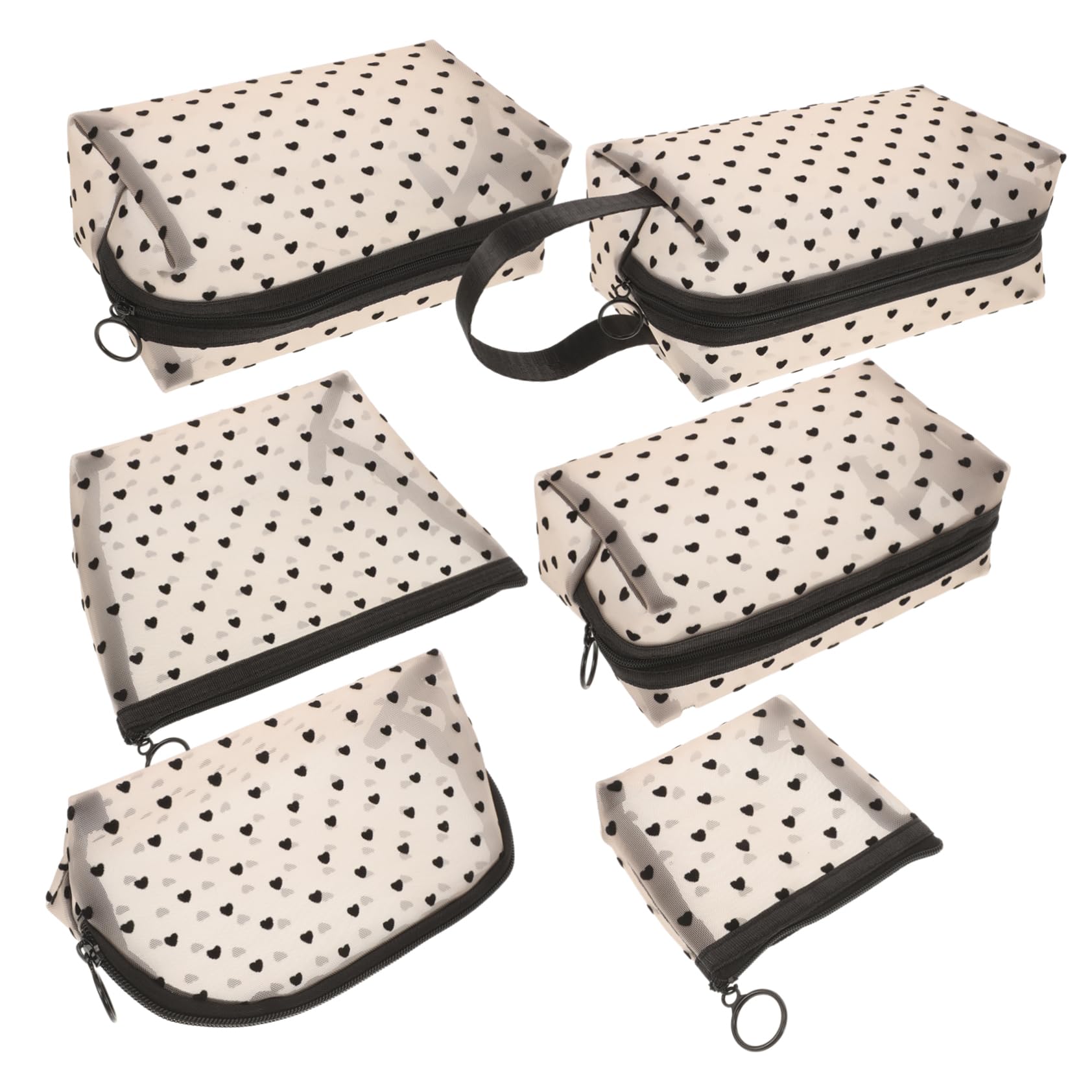 Lot de 6 Trousses à Maquillage Cœur en Nylon et Tulle, Légères et Portables, pour Voyage, Rangement Pratique des Cosmétiques
