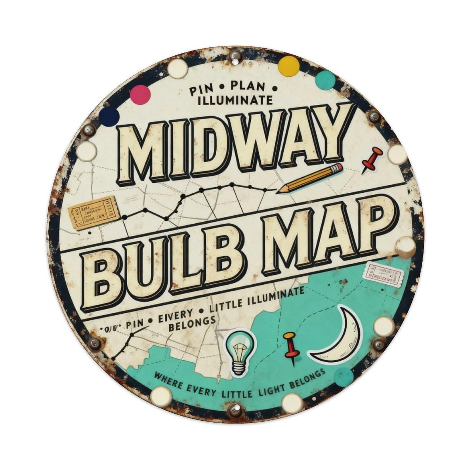 Midway Bulb Map Sign Metal Tin Sign Plaque