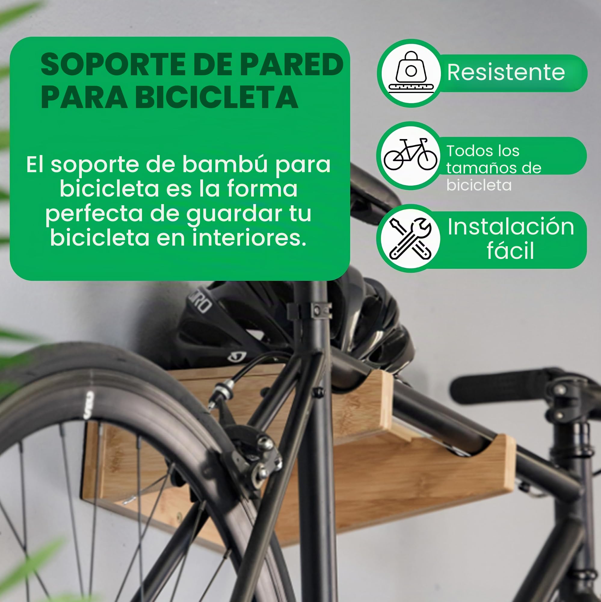 Soporte de pared para bicicletas – Portabicicletas Indoor de COR | Armario de bambú con estante extraíble para el almacenaje de bicicletas