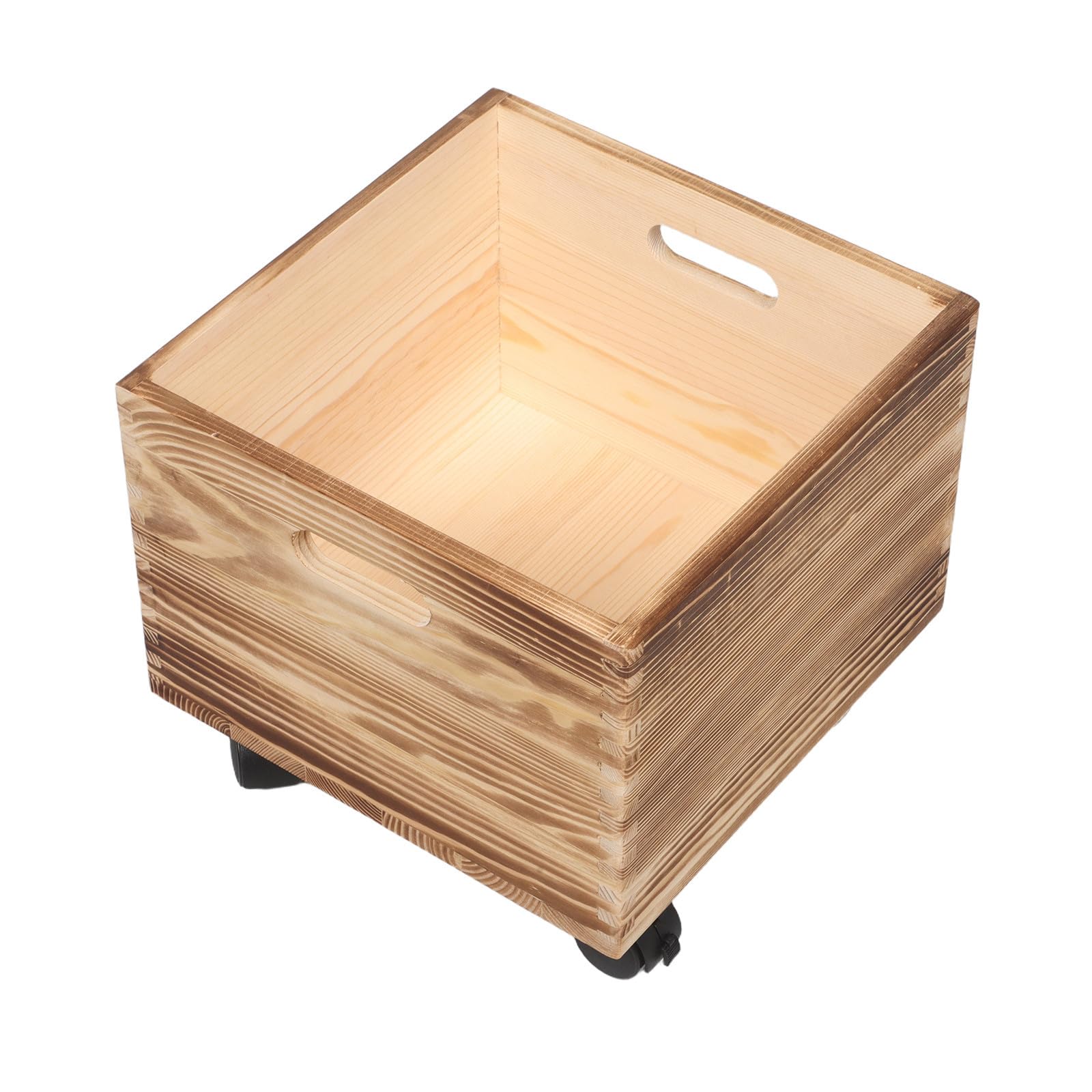 TOYANDONA Cassa Porta Oggetti in Legno Massello Quadrata con Ruote, Robusta e Multiuso per Uffici e Cucina, Stile Rustico per Studenti e Famiglie Impegnate