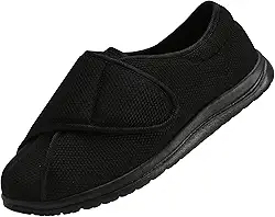 Tênis masculino largo ajustável de para idosos, edema diabético, pés inchados, sola antiderrapante e leve, Preto, 7 Wide