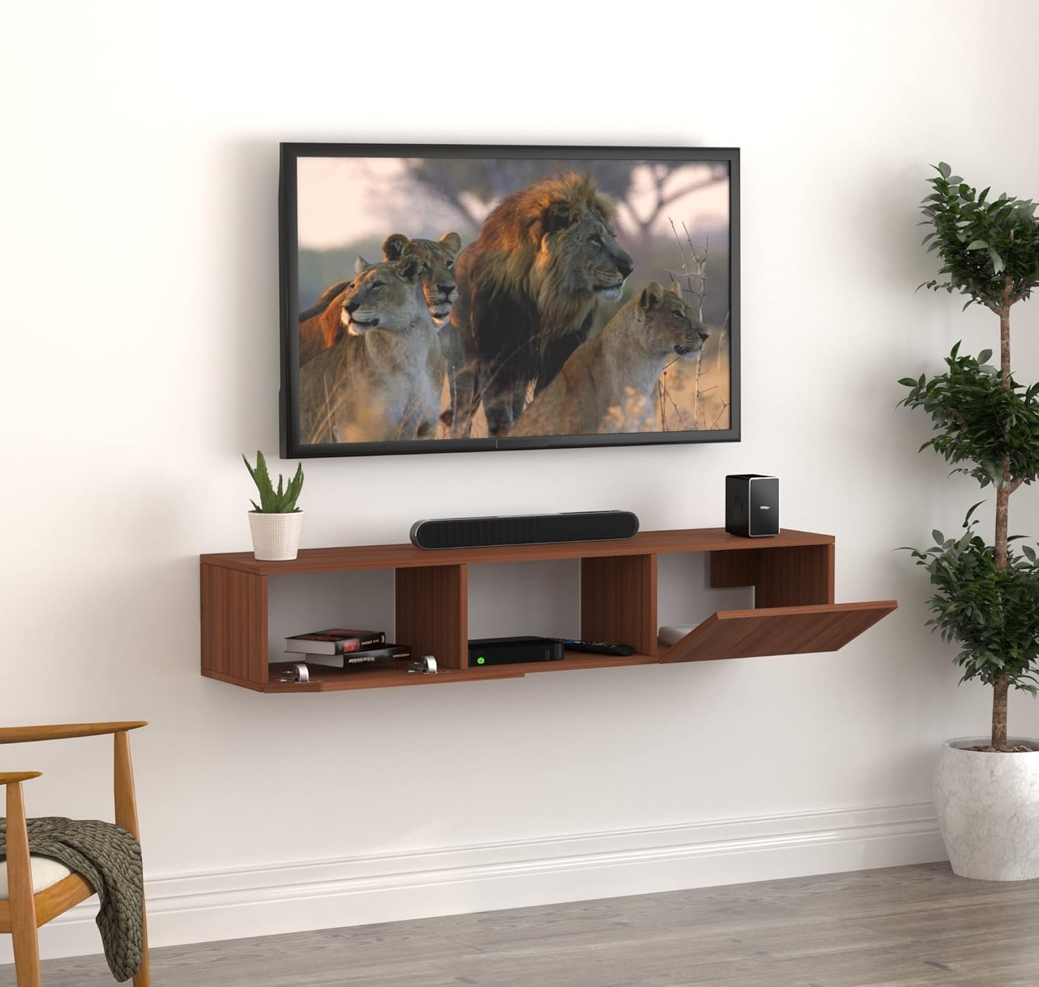 Anikaa Mercy Engineered Wood Wall Mount TV Unit/TV Stand/TV Cabinet/TV Entertainment Unit (Walnut) (Ideal for 60 Inch)(D.I.Y) Anikaa Mercy Engineered Wood Wall Mount TV Unit/TV Stand/TV Cabinet/TV Entertainment Unit (Walnut) (Ideal for 60 Inch)(D.I.Y)