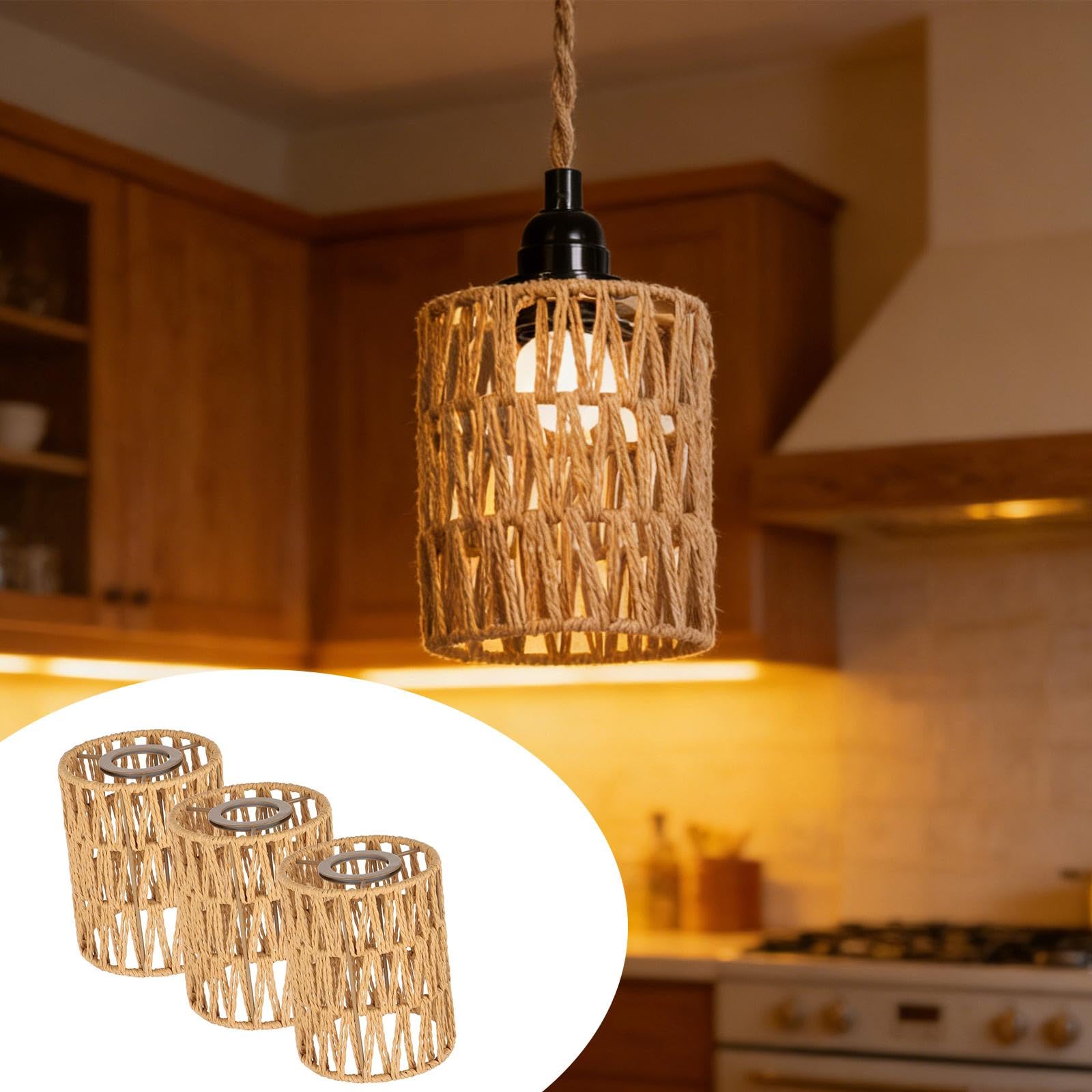 Sharplace Rattan-Lampenschirm Korb-Lampenschirm für Hängelampe, Deckenlaternenabdeckung, Kronleuchterabdeckungen, Boho-Hängelampenschirm für Café, Wohnzimmer, Flur, Küchentisch, Hochzeit, 15 x 11,5 cm