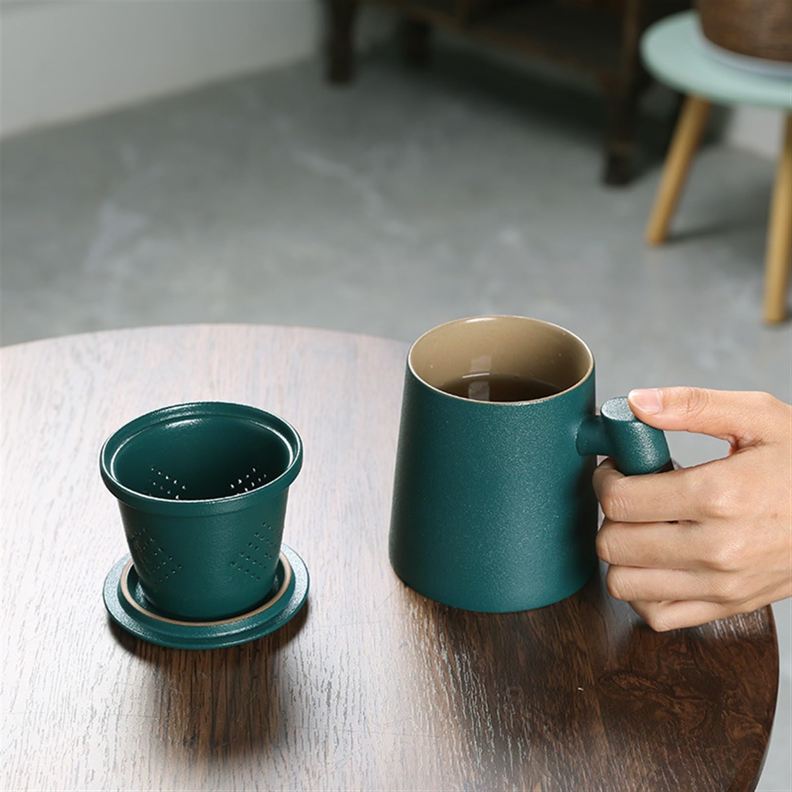 Tasse à thé en céramique avec Couvercle et Filtre, poignée en Bois, pour Le Bureau, Le café, Le Lait, Les Boissons, Le thé