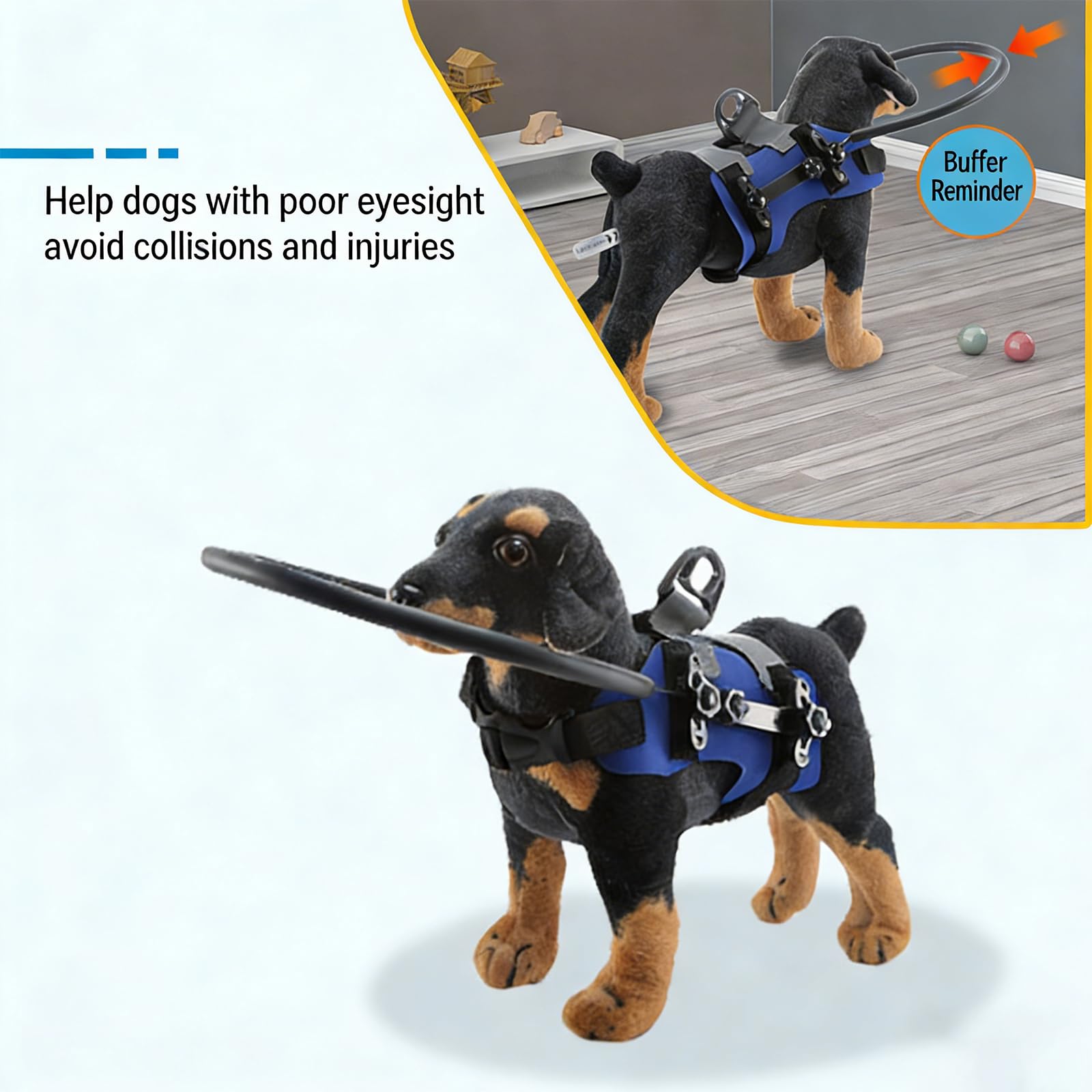 PANGBOER Correa protectora circular fácil de llevar, a prueba de colisiones, para mascotas con discapacidad visual, ajustable, diseño de poliéster transpirable, arnés para perro ciego, ayuda a caminar